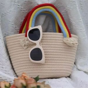 Rainbow Straw Beach Tote Bag NEW